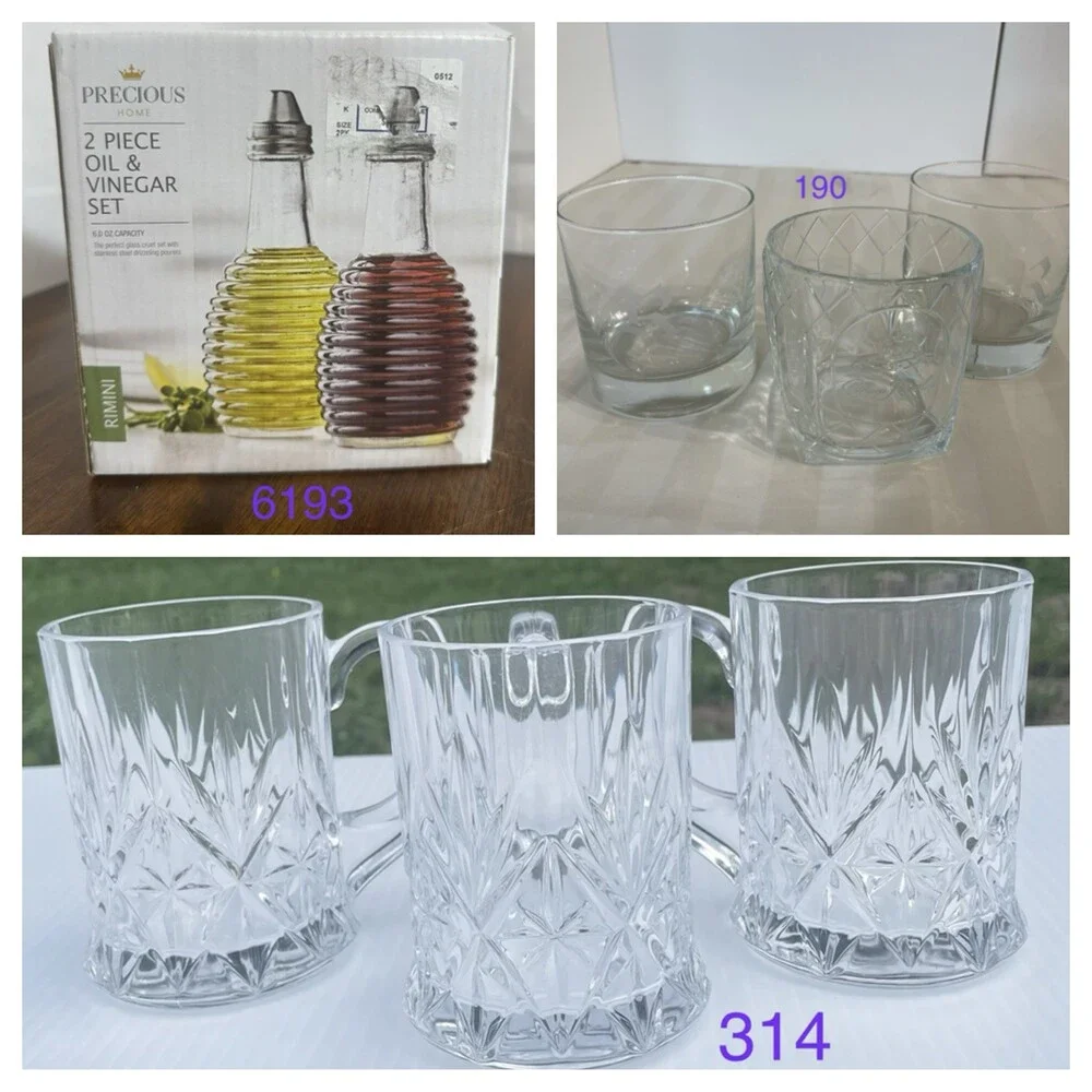8Pc Glassware Bundle Whiskey Glasses Beer Mugs Oil & Vinegar Set NEW